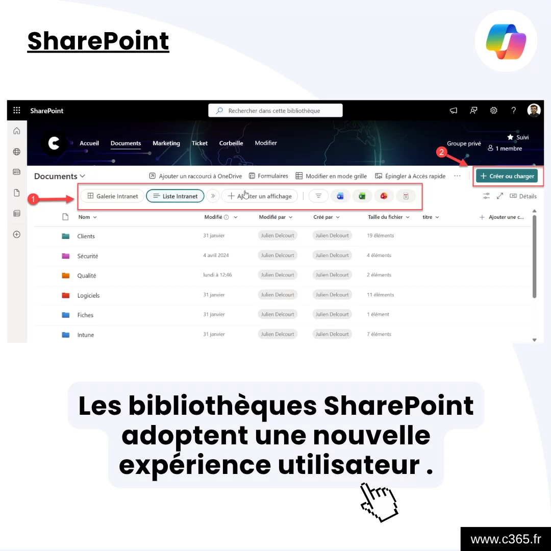 Les bibliothèques SharePoint adoptent une nouvelle expérience utilisateur.
