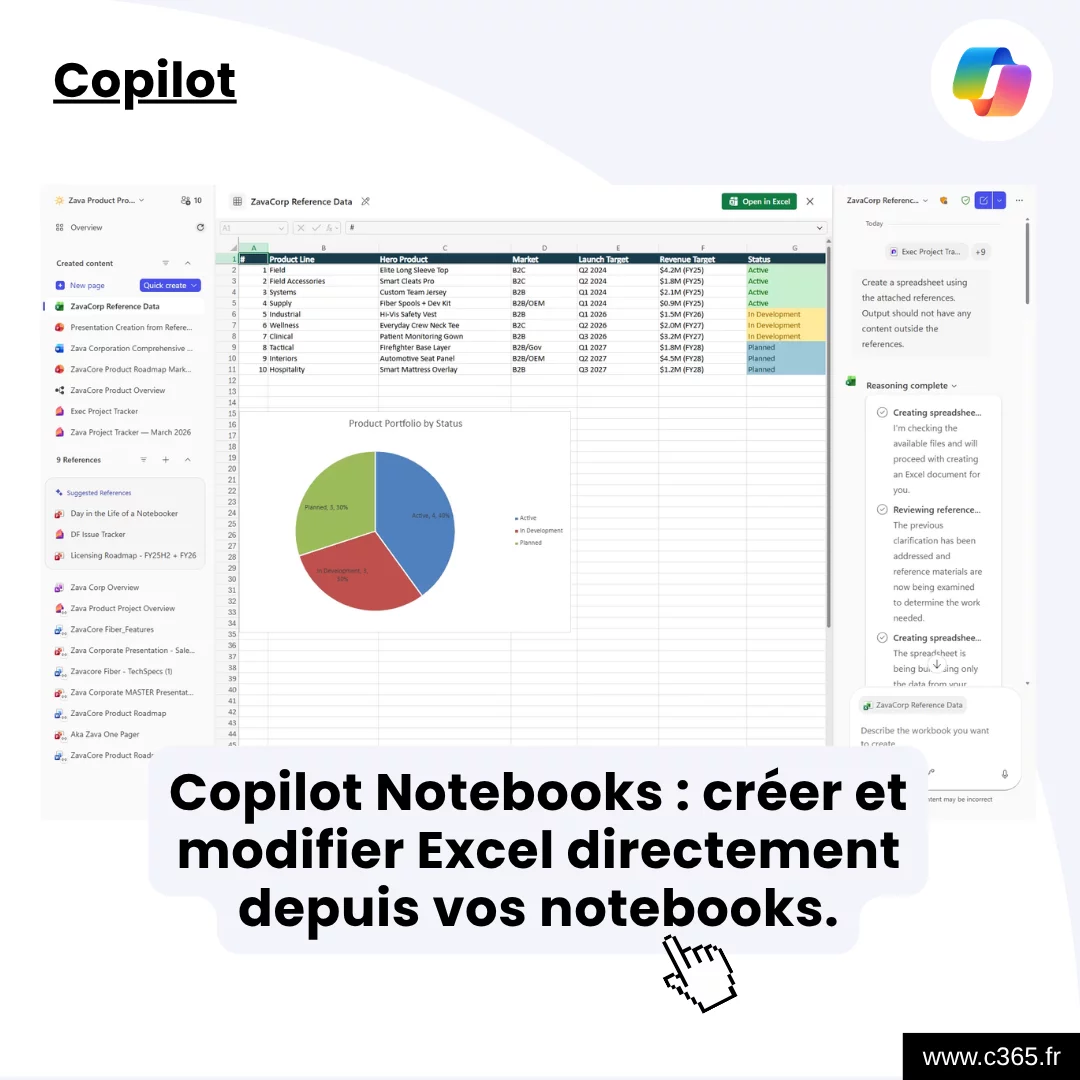 Copilot Notebooks : créer et modifier Excel directement depuis vos notebooks.