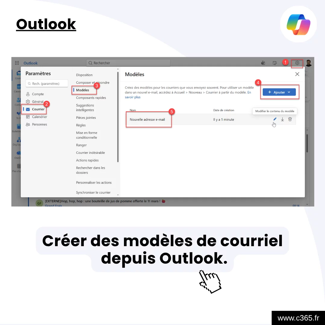 Créer des modèles de courriel depuis Outlook.