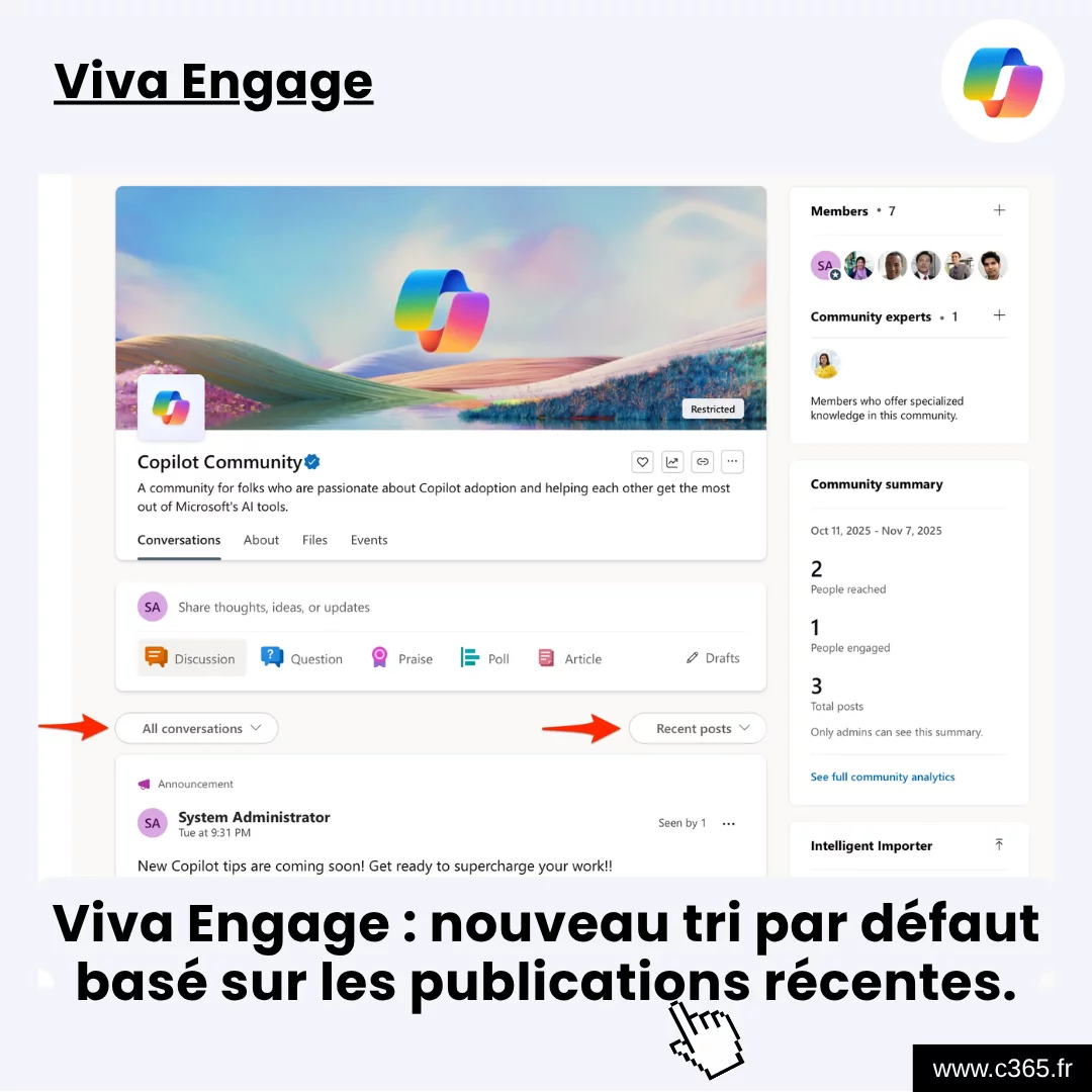 Viva Engage : nouveau tri par défaut basé sur les publications récentes