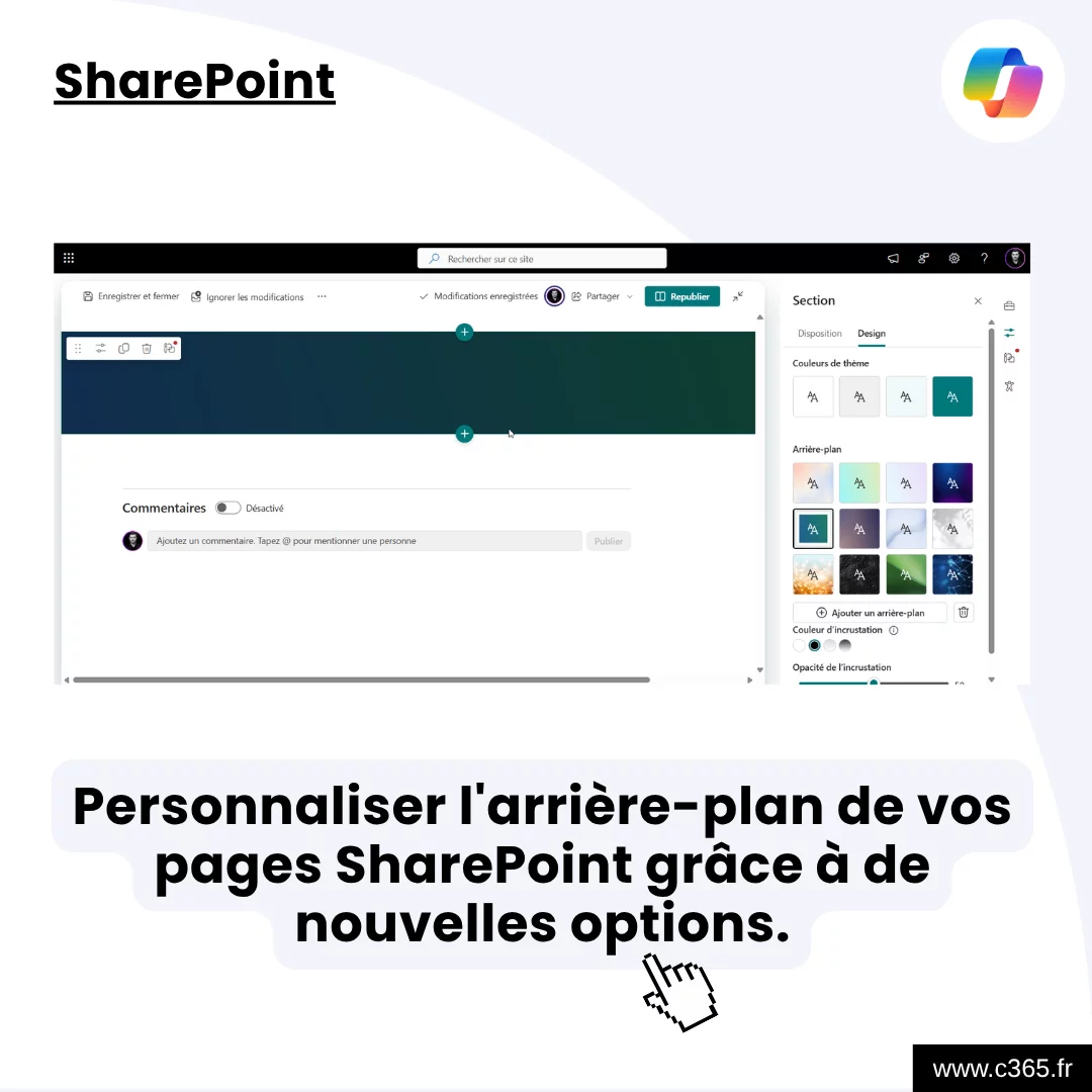 Personnaliser l'arrière-plan de vos pages SharePoint grâce à de nouvelles options.