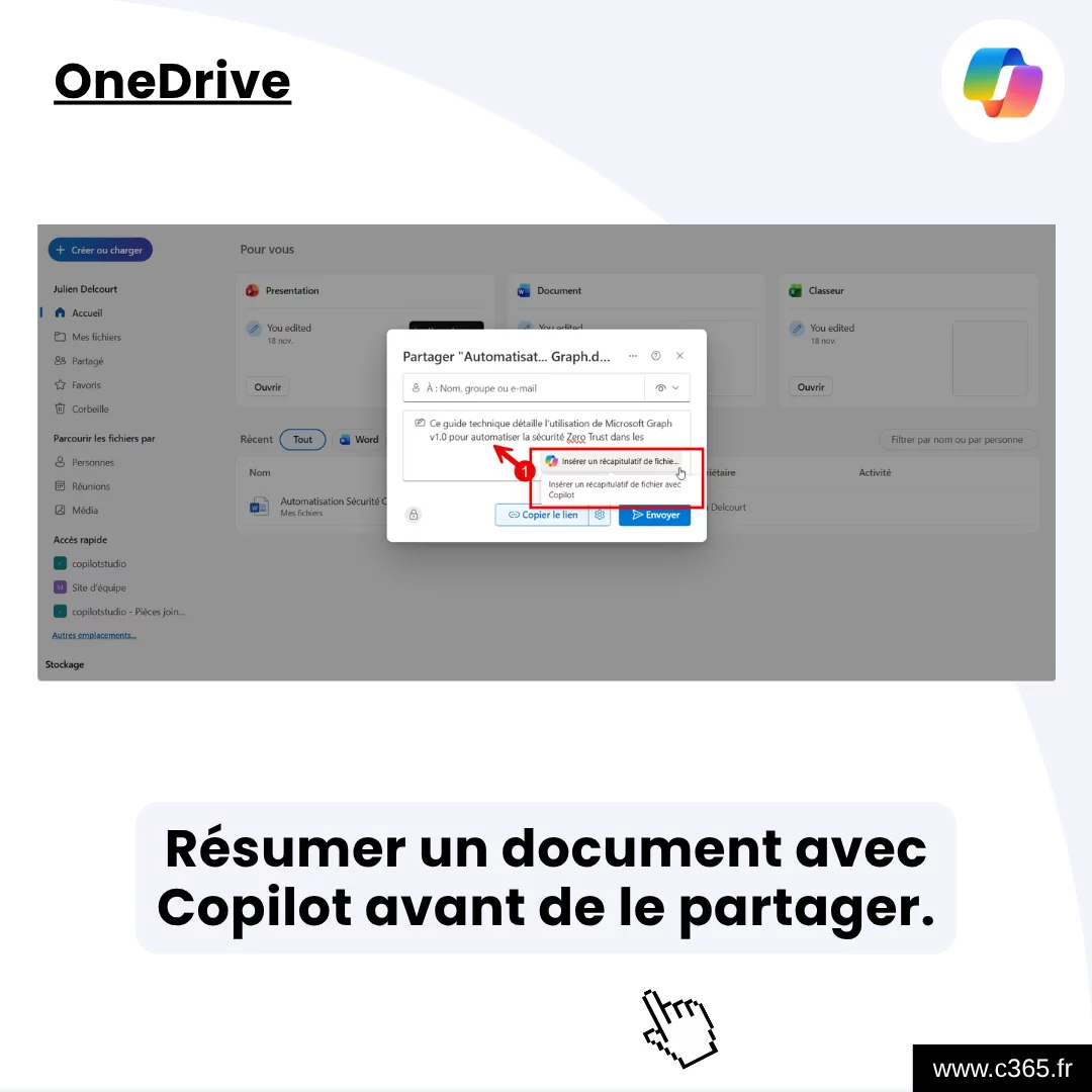 Résumer un document avec Copilot avant de le partager.