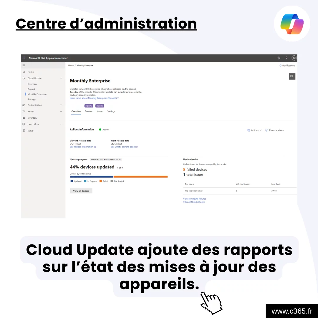 Cloud Update ajoute des rapports sur l’état des mises à jour des appareils.