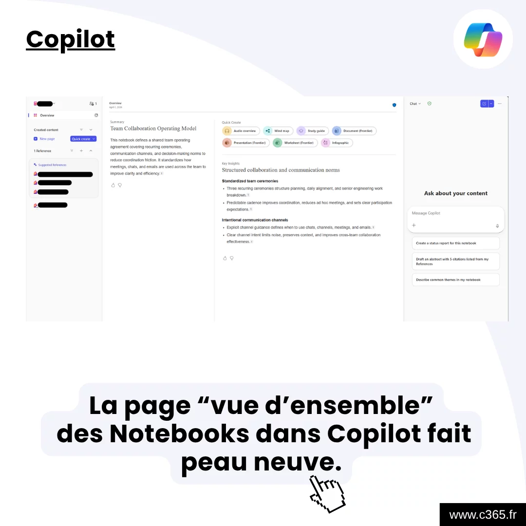 La page “vue d’ensemble”  des Notebooks dans Copilot fait peau neuve.