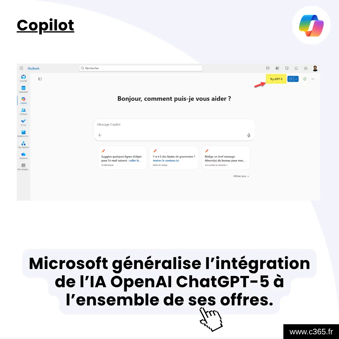 Microsoft généralise l’intégration de l’IA OpenAI ChatGPT-5 à l’ensemble de ses offres.