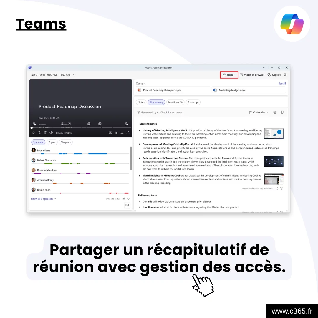 Partager un récapitulatif de réunion avec gestion des accès.
