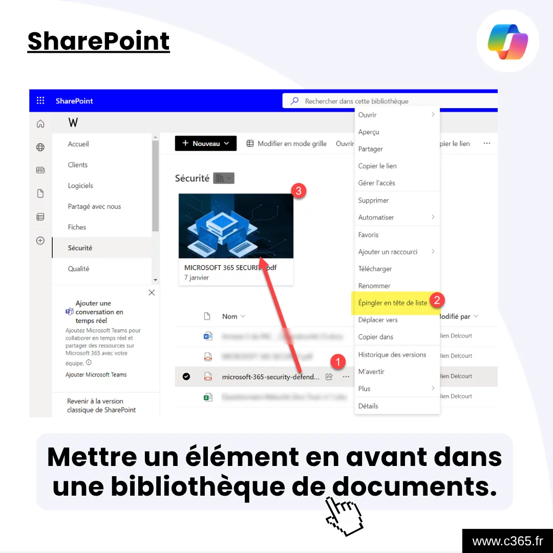 Mettre un élément en avant dans une bibliothèque de documents.