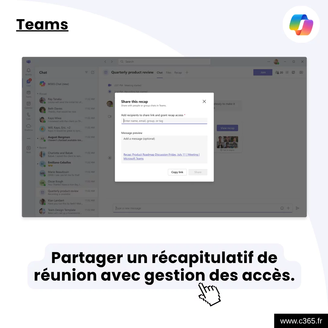Partager un récapitulatif de réunion avec gestion des accès.