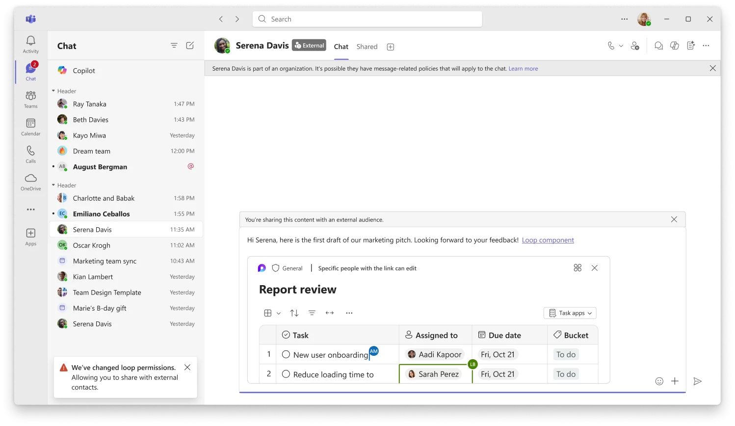 Partage sécurisé de fichiers et de composants Loop dans les conversations externes