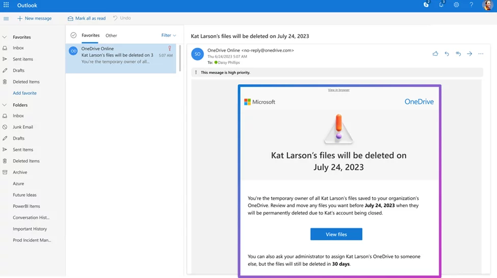 OneDrive simplifie la gestion des fichiers lors du départ des employés.