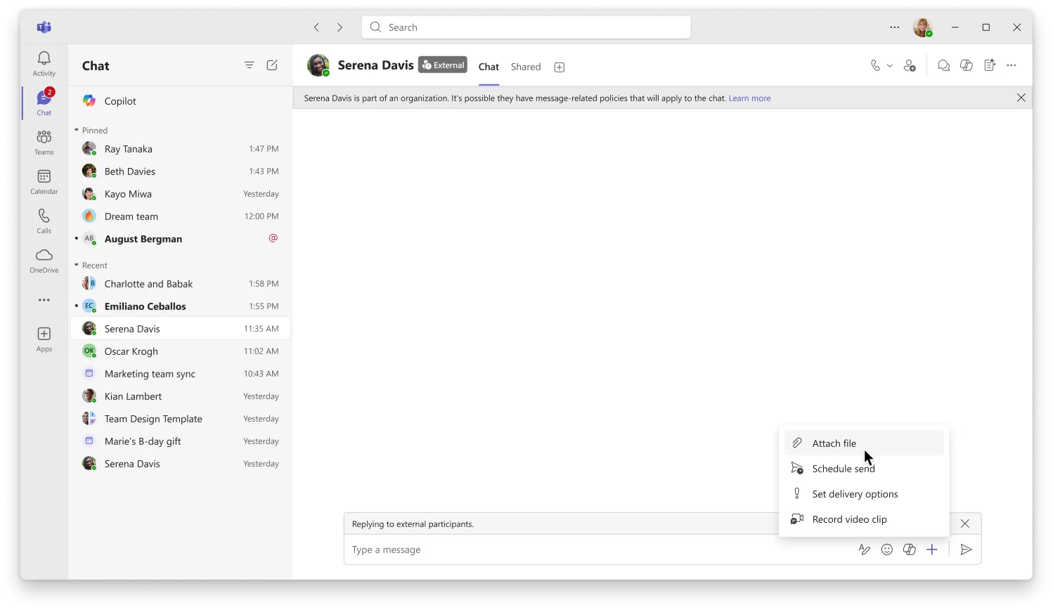 Partage sécurisé de fichiers et de composants Loop dans les conversations externes