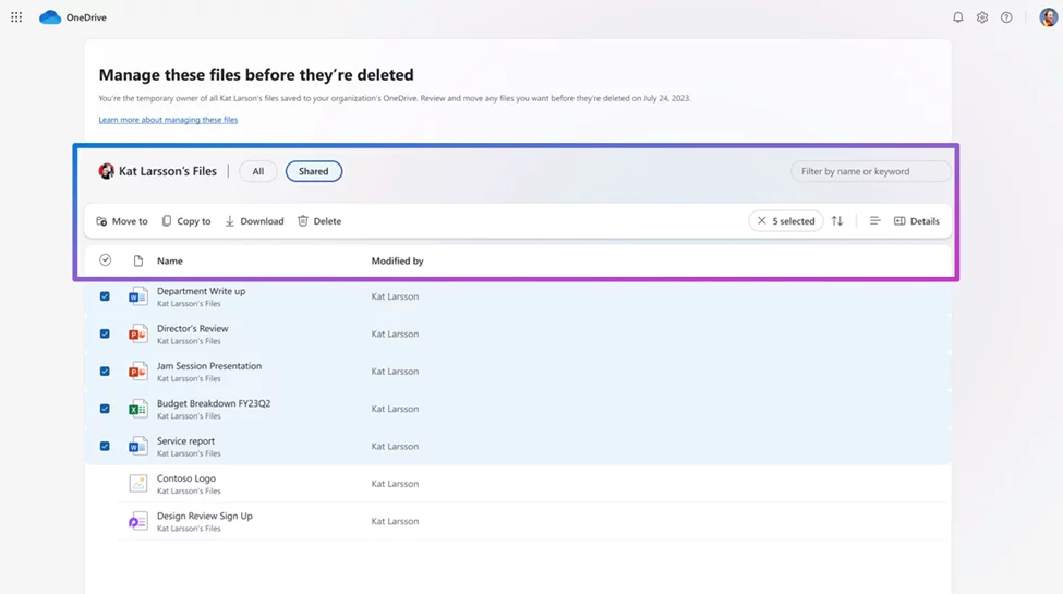 OneDrive simplifie la gestion des fichiers lors du départ des employés.