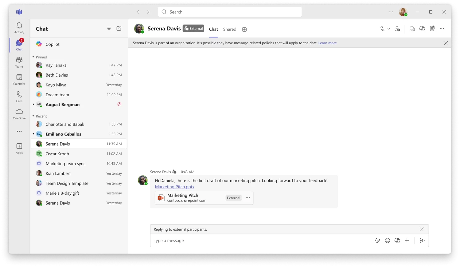 Partage sécurisé de fichiers et de composants Loop dans les conversations externes