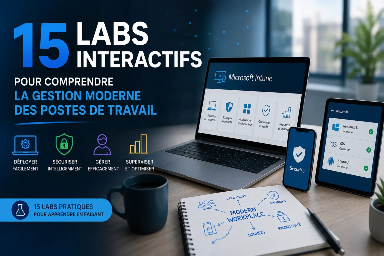 15 labs interactifs pour comprendre la gestion moderne des postes de travail.