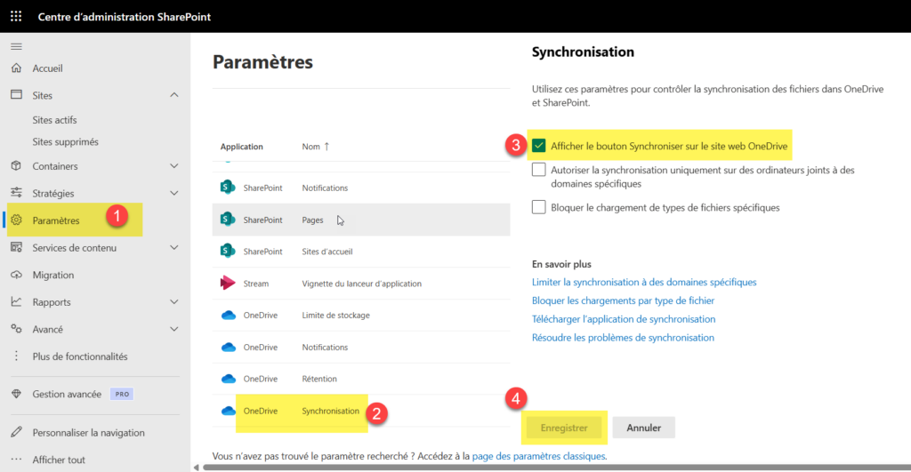 Comment bloquer la création de raccourcis OneDrive depuis SharePoint_02